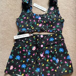 For Love And Lemons Black Floral Crop Top